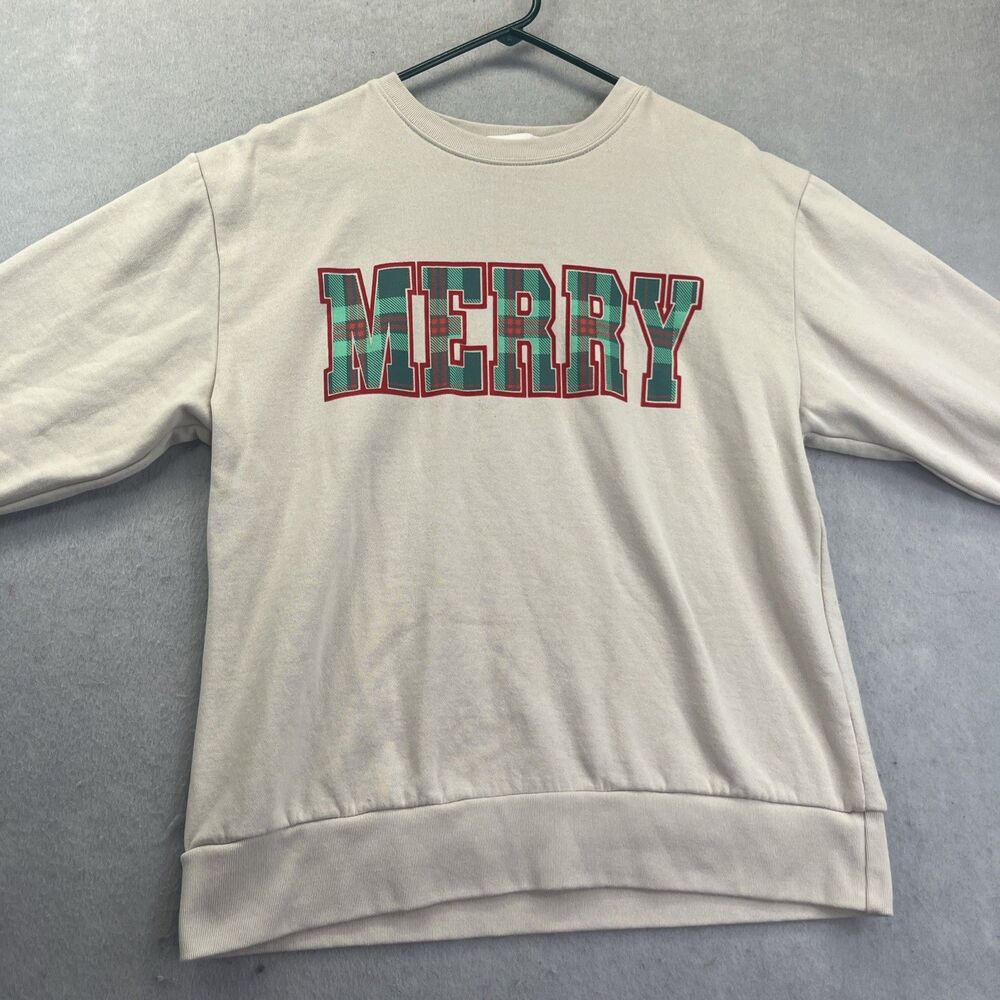 State of Mine Womens M Pullover Warm Holiday Sweatshirt Merry Plaid - Picture 5 of 11